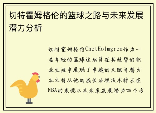 切特霍姆格伦的篮球之路与未来发展潜力分析